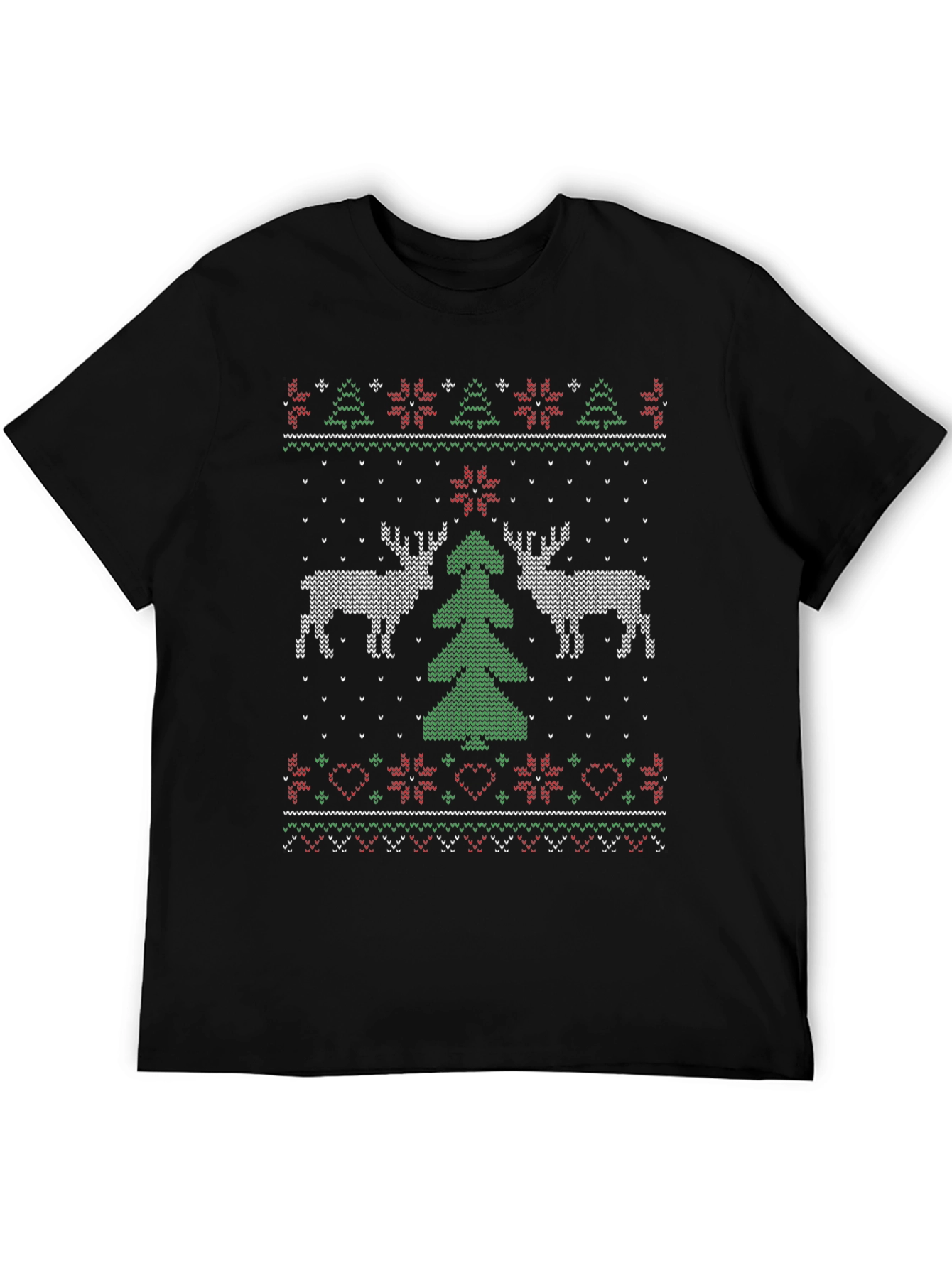 Festive Christmas Deer Tree Knit Pattern Tee