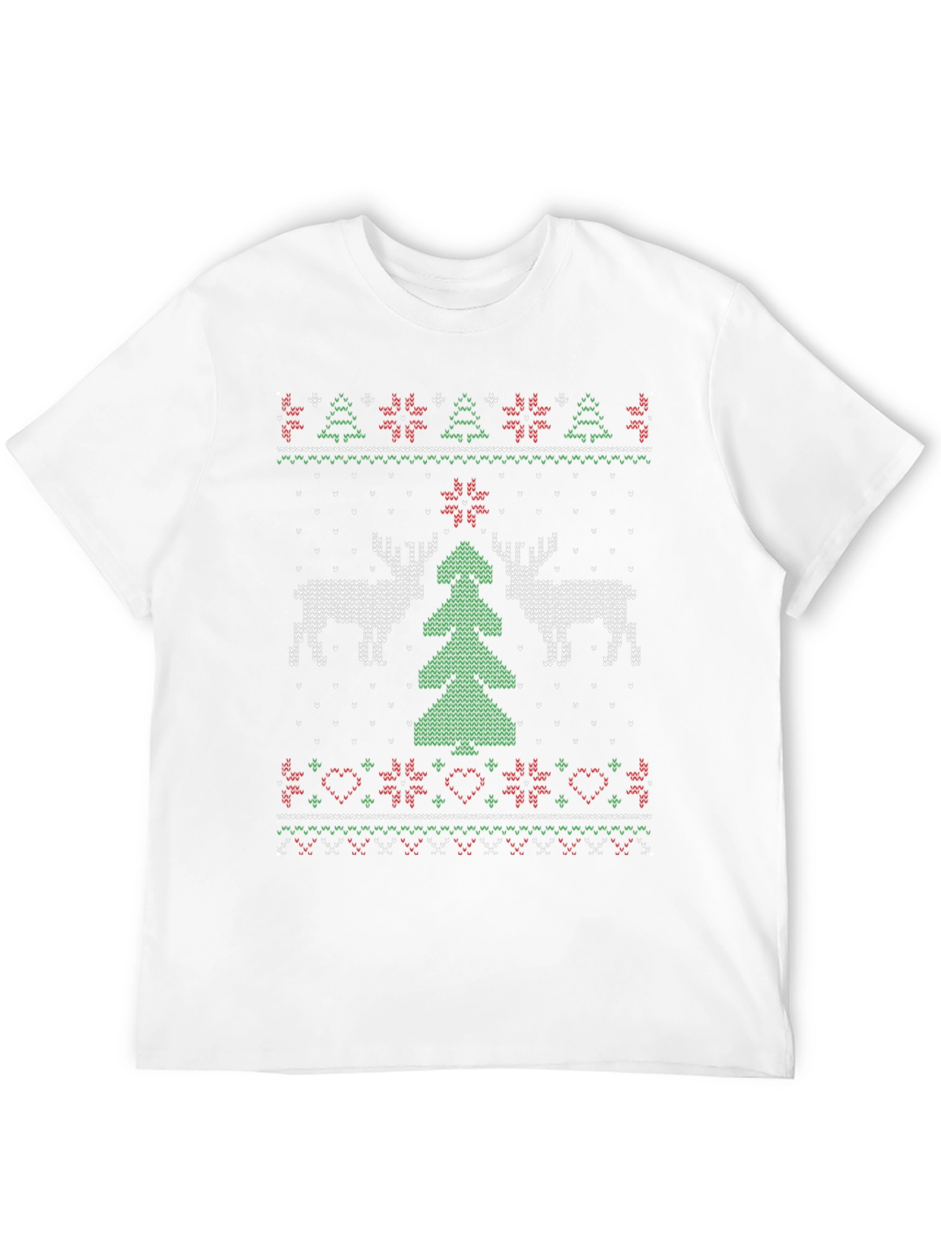 Festive Christmas Deer Tree Knit Pattern Tee