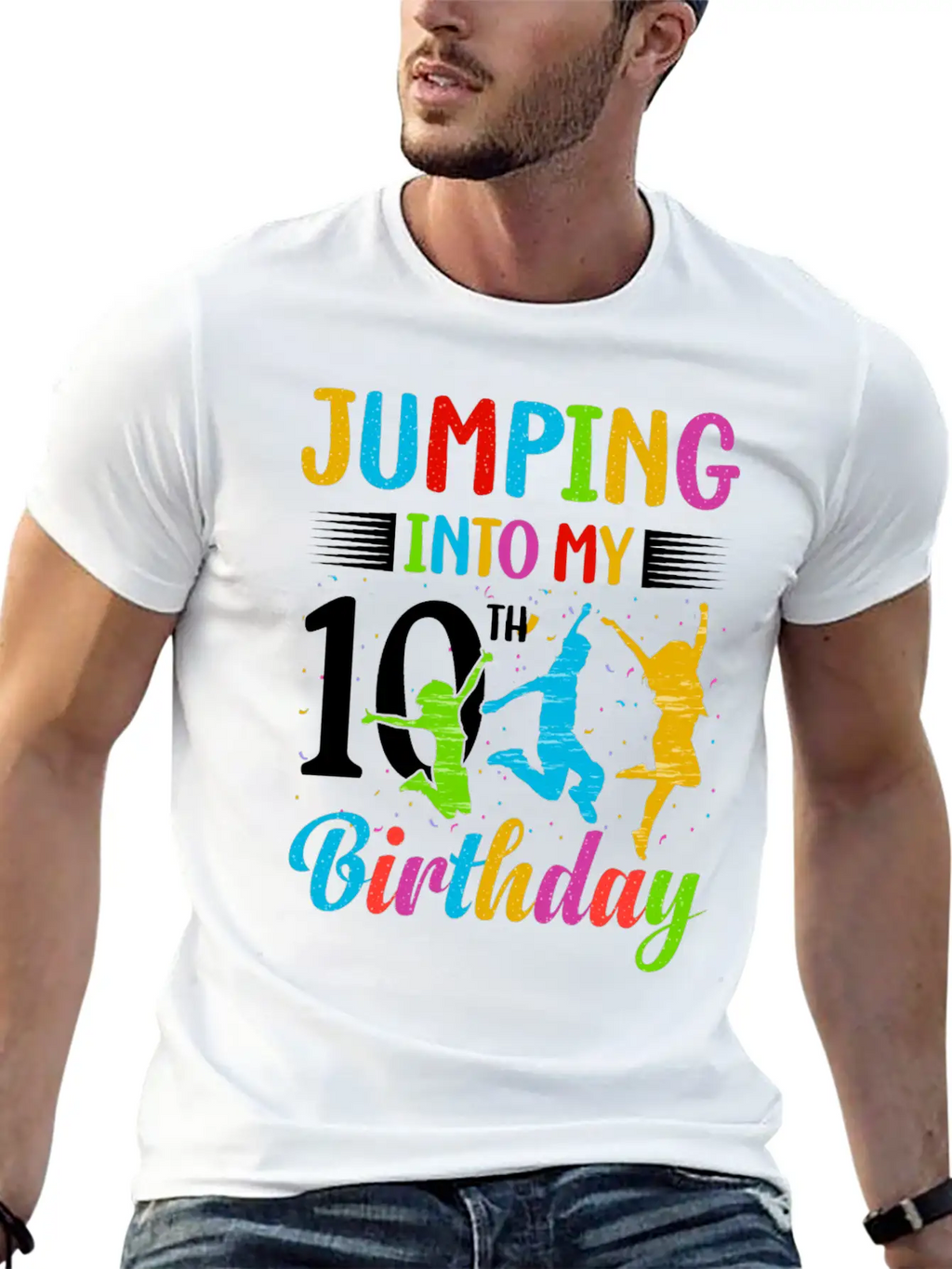 Trampoline Lover 8th Birthday Party Jumping Stylish Everyday T-Shirt – Unisex Basic Cotton Tee