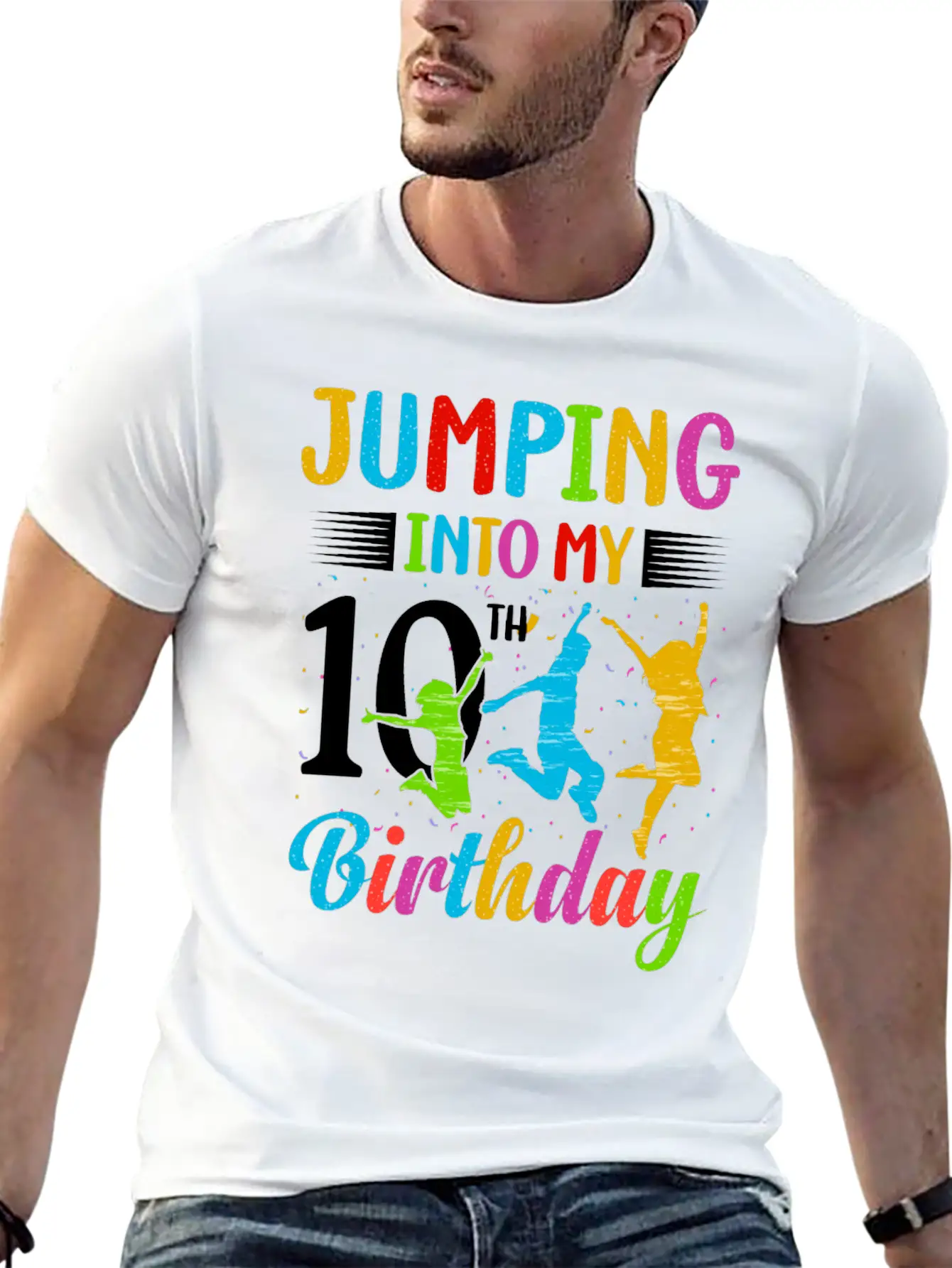 Trampoline Lover 8th Birthday Party Jumping Stylish Everyday T-Shirt – Unisex Basic Cotton Tee