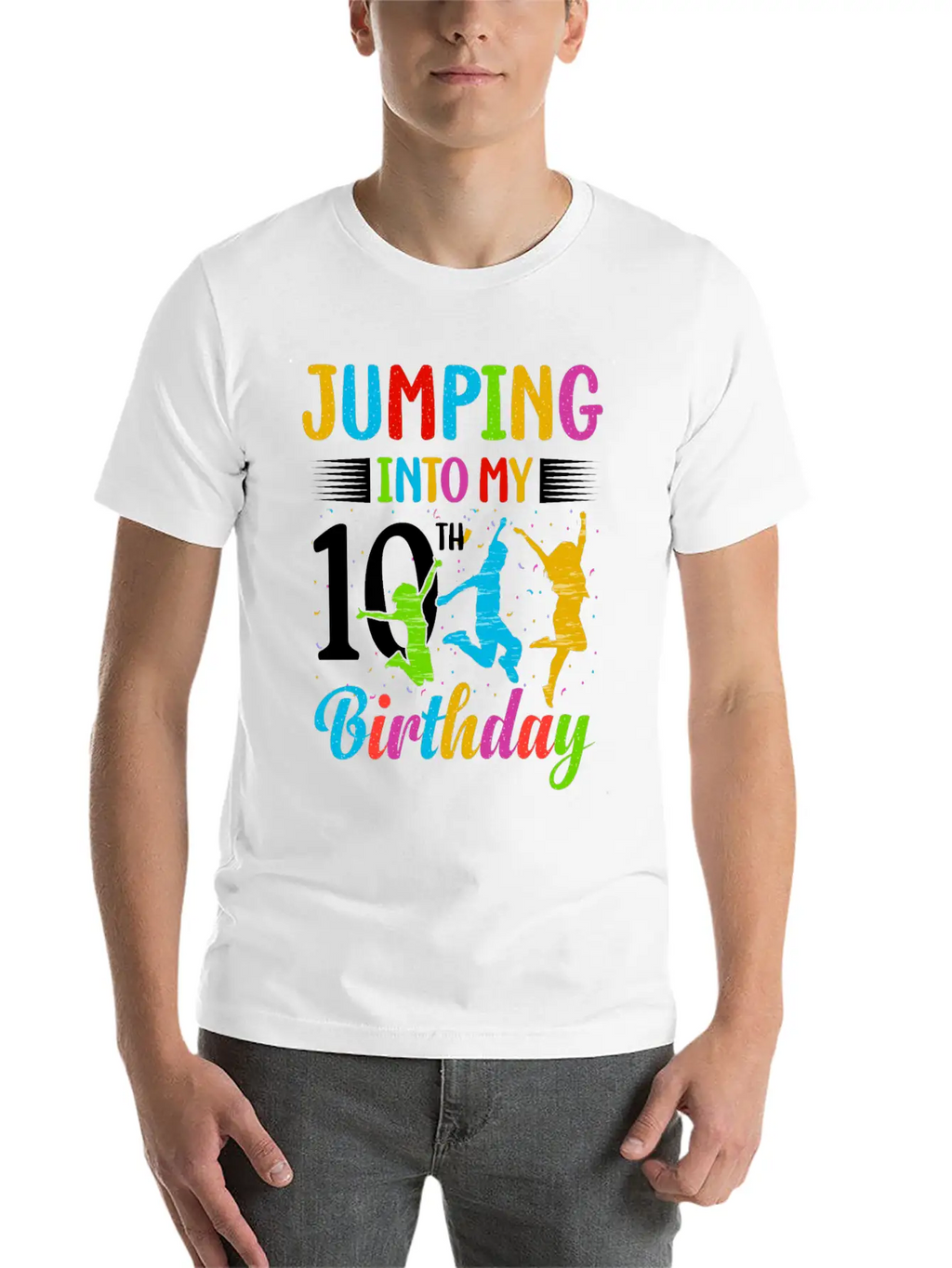 Trampoline Lover 8th Birthday Party Jumping Stylish Everyday T-Shirt – Unisex Basic Cotton Tee