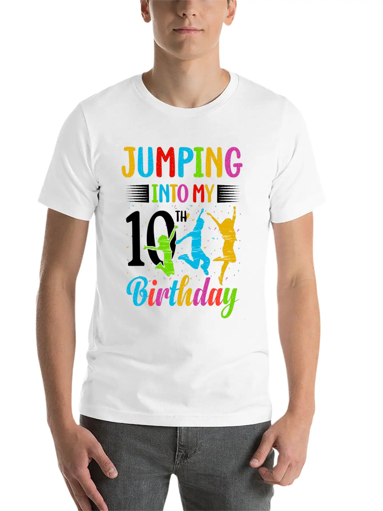 Trampoline Lover 8th Birthday Party Jumping Stylish Everyday T-Shirt – Unisex Basic Cotton Tee