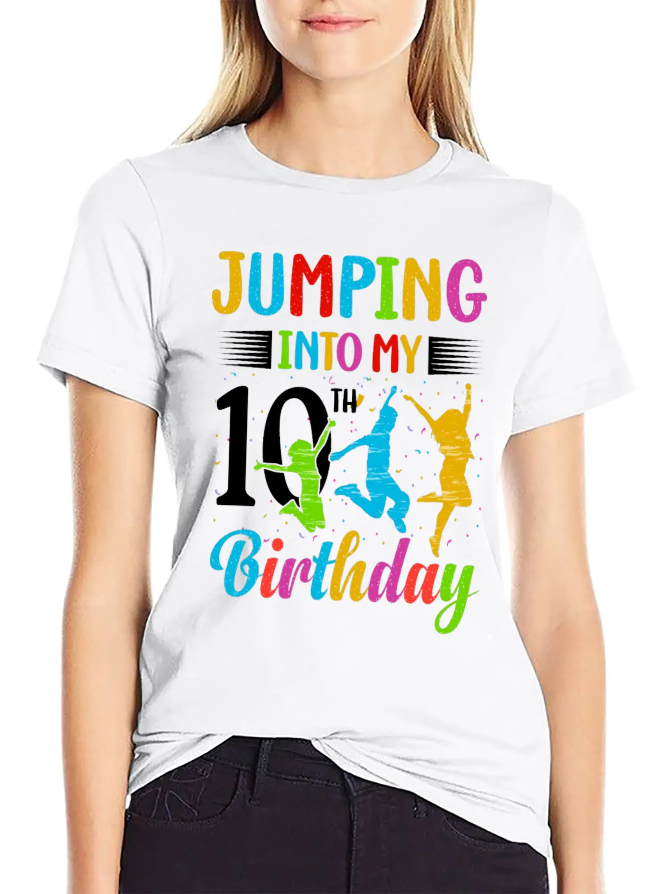 Trampoline Lover 8th Birthday Party Jumping Stylish Everyday T-Shirt – Unisex Basic Cotton Tee