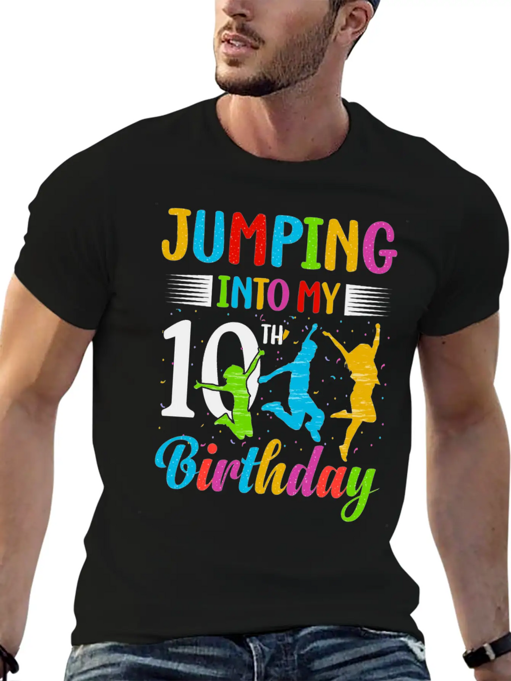 Trampoline Lover 8th Birthday Party Jumping Stylish Everyday T-Shirt – Unisex Basic Cotton Tee