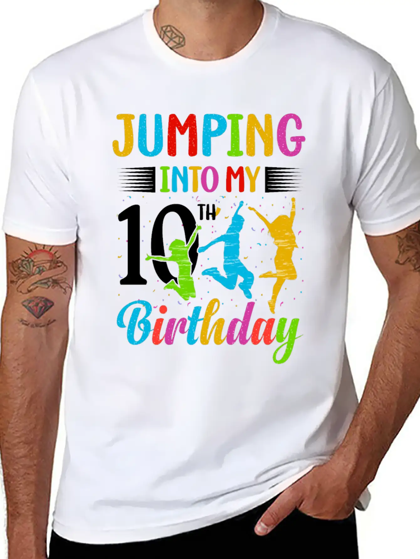 Trampoline Lover 8th Birthday Party Jumping Stylish Everyday T-Shirt – Unisex Basic Cotton Tee