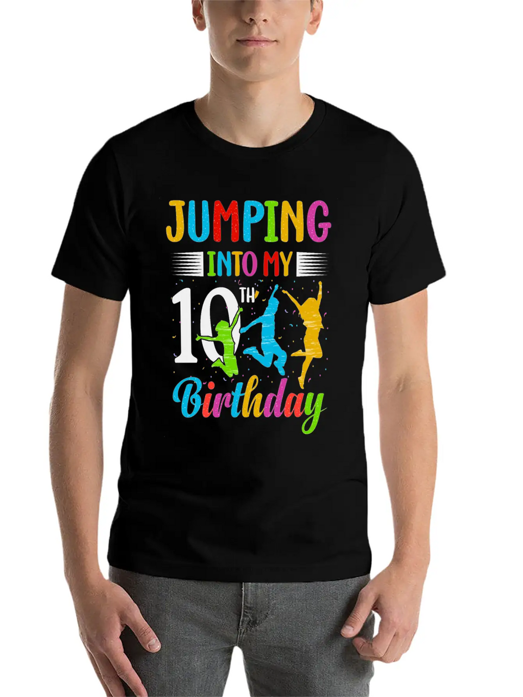 Trampoline Lover 8th Birthday Party Jumping Stylish Everyday T-Shirt – Unisex Basic Cotton Tee