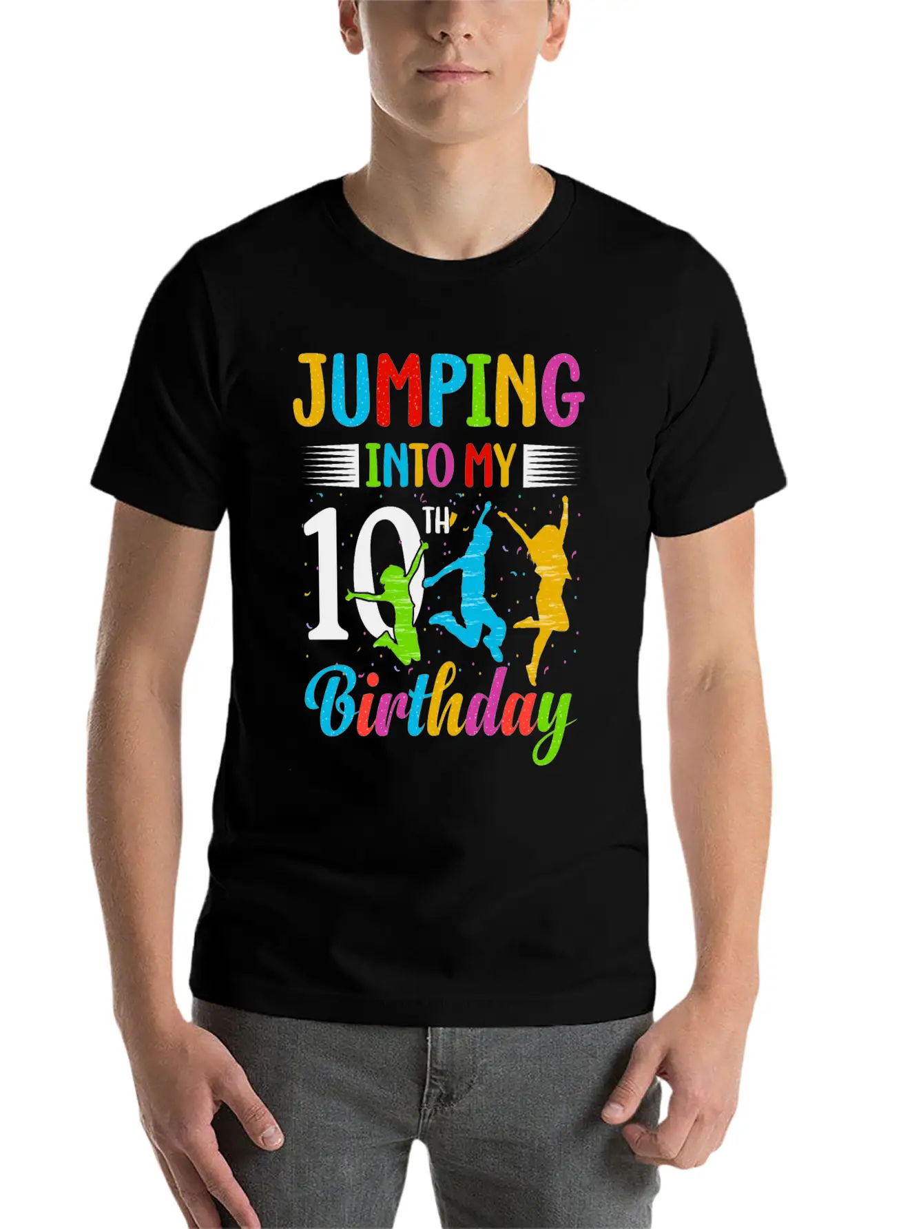 Trampoline Lover 8th Birthday Party Jumping Stylish Everyday T-Shirt – Unisex Basic Cotton Tee