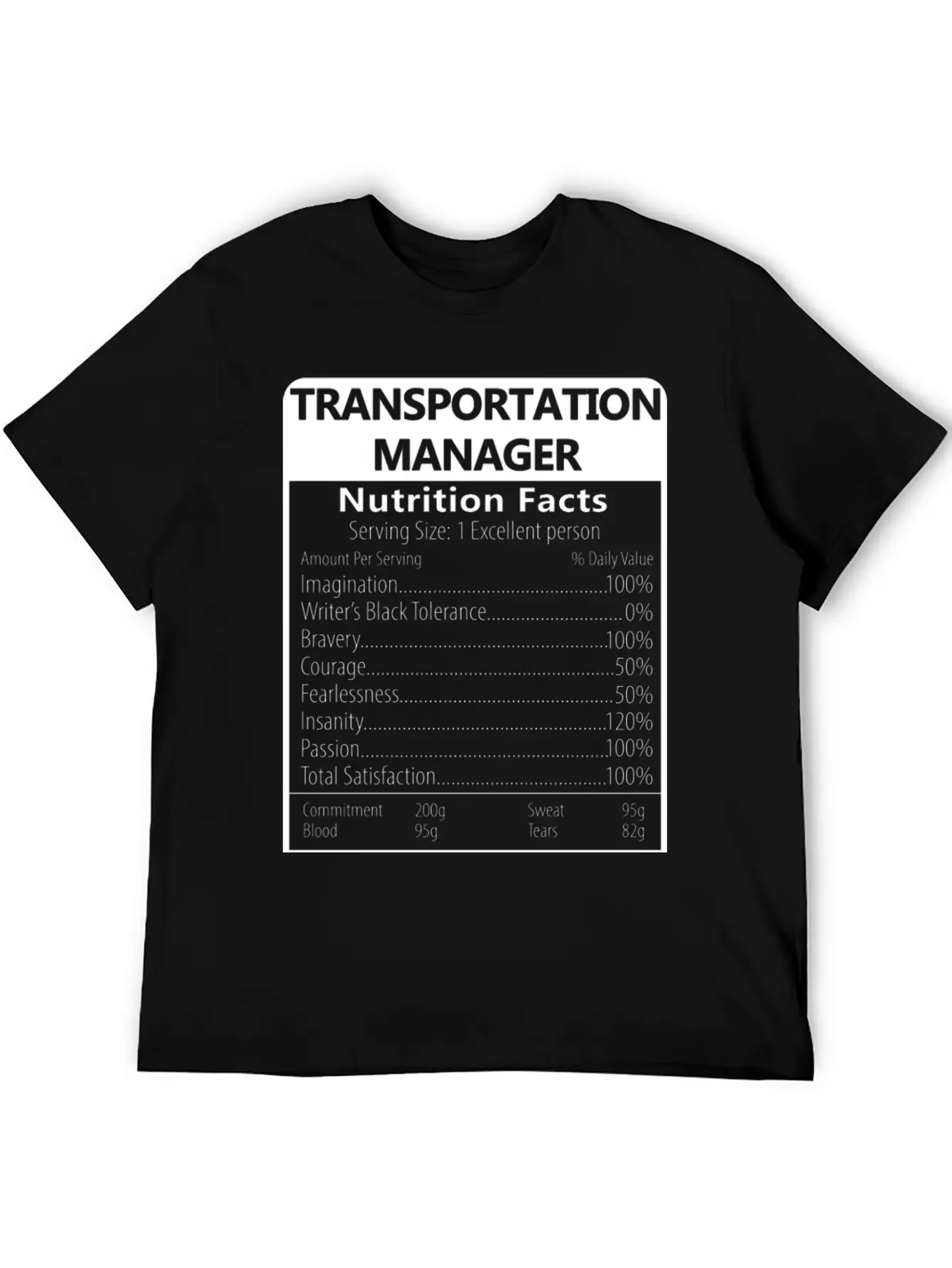 Transportation Manager Nutrition Facts Sarcastic Unisex Casual T-Shirt – Clean Design For Daily Comfort