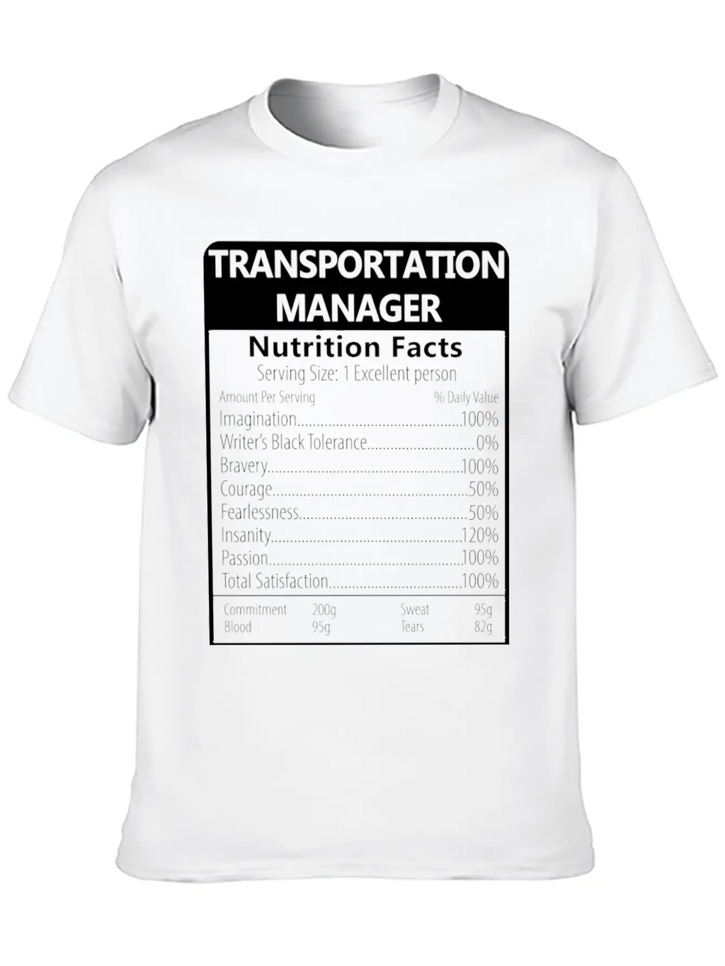Transportation Manager Nutrition Facts Sarcastic Unisex Casual T-Shirt – Clean Design For Daily Comfort