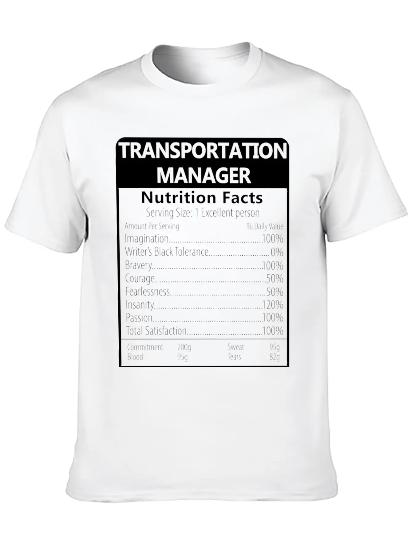 Transportation Manager Nutrition Facts Sarcastic Unisex Casual T-Shirt – Clean Design For Daily Comfort