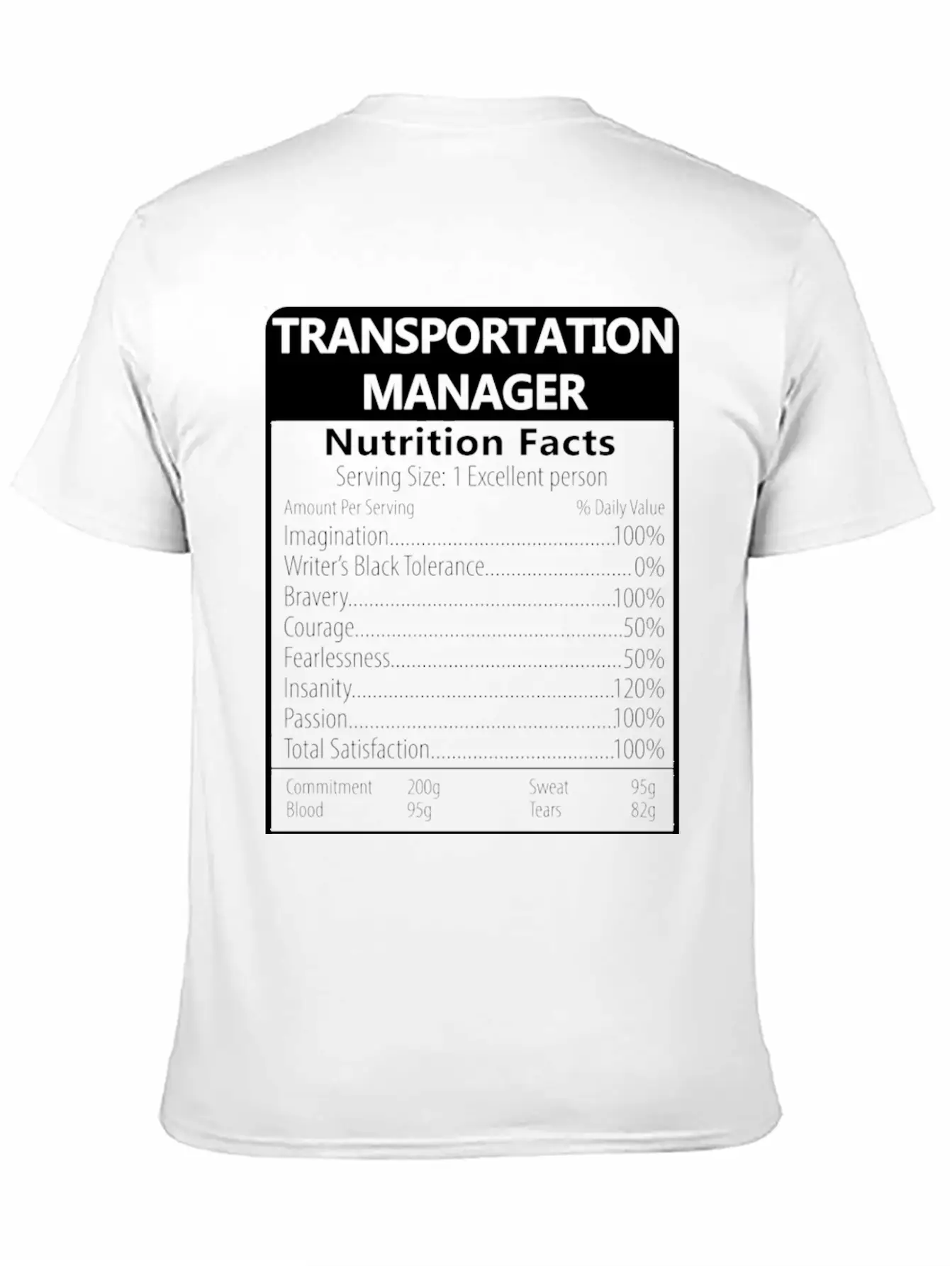 Transportation Manager Nutrition Facts Sarcastic Unisex Casual T-Shirt – Clean Design For Daily Comfort
