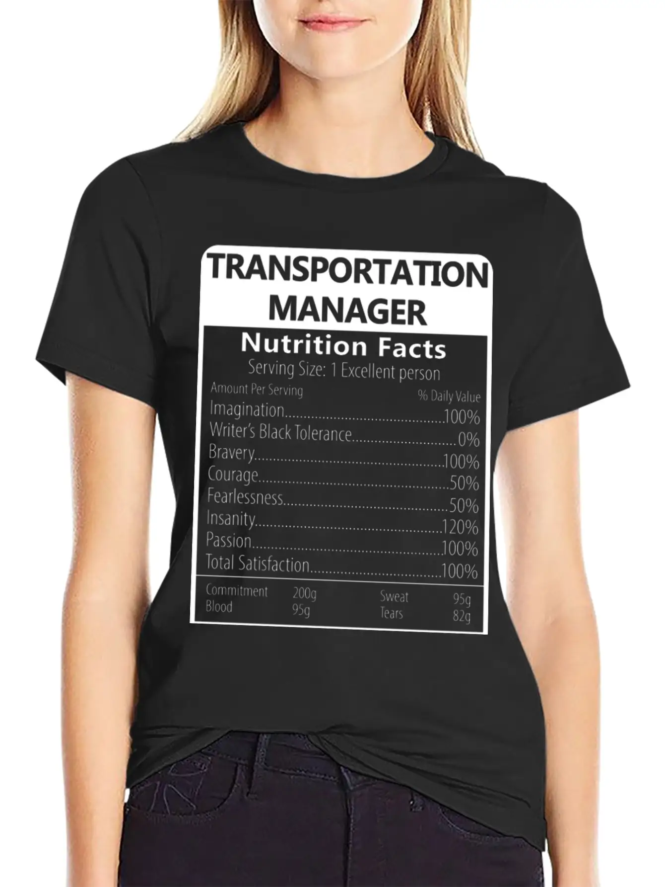 Transportation Manager Nutrition Facts Sarcastic Unisex Casual T-Shirt – Clean Design For Daily Comfort