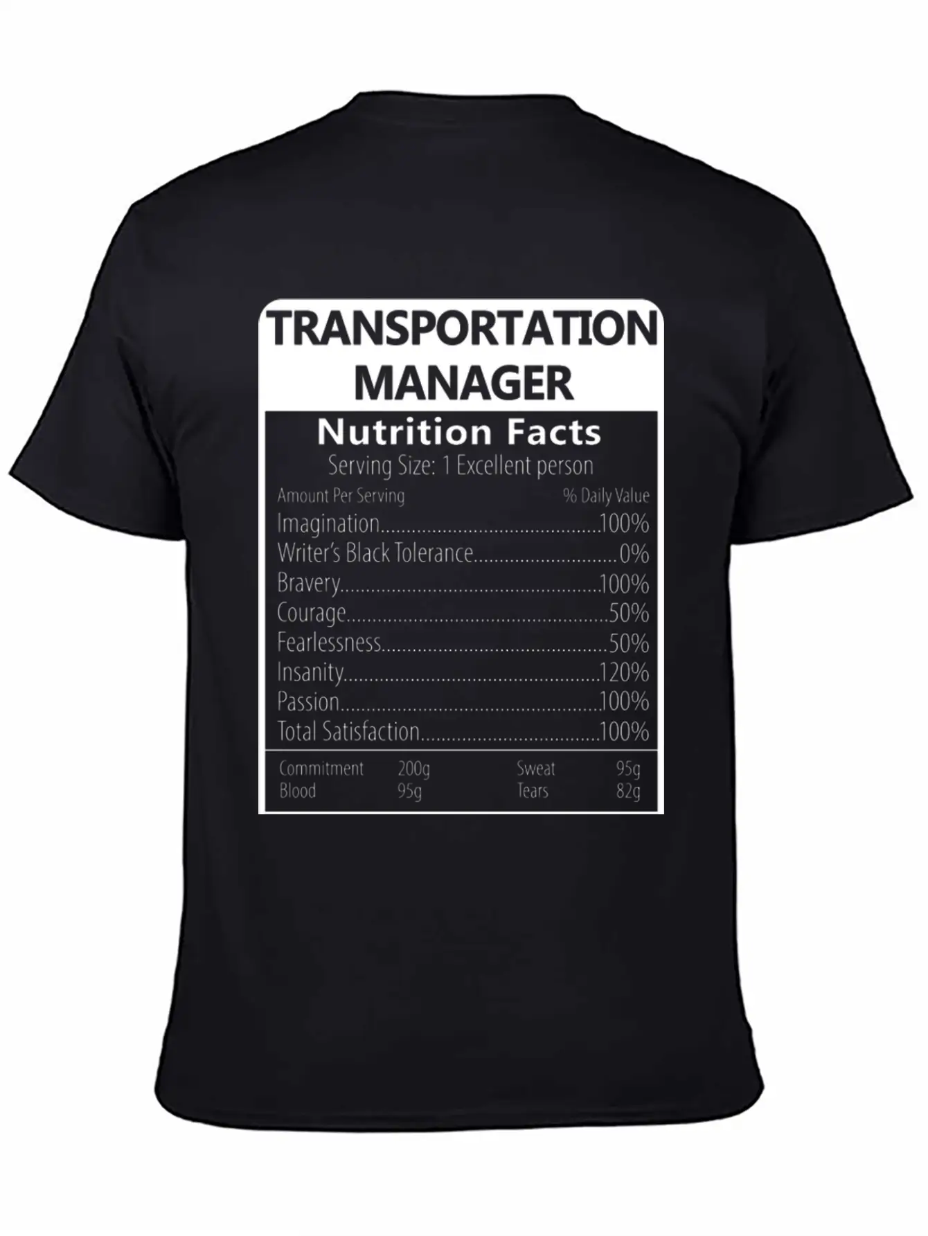 Transportation Manager Nutrition Facts Sarcastic Unisex Casual T-Shirt – Clean Design For Daily Comfort