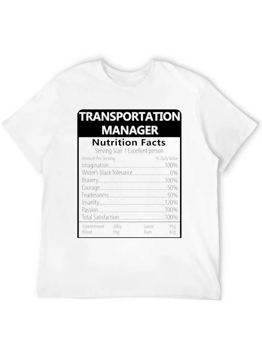 Transportation Manager Nutrition Facts Sarcastic Unisex Casual T-Shirt – Clean Design For Daily Comfort