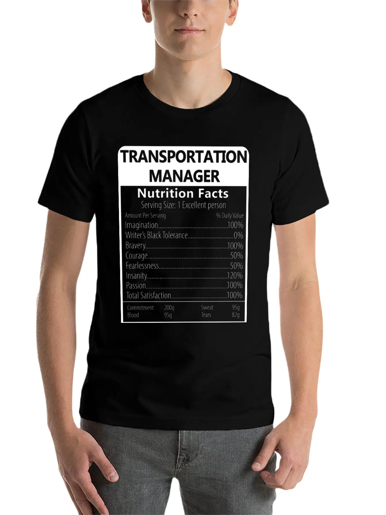 Transportation Manager Nutrition Facts Sarcastic Unisex Casual T-Shirt – Clean Design For Daily Comfort