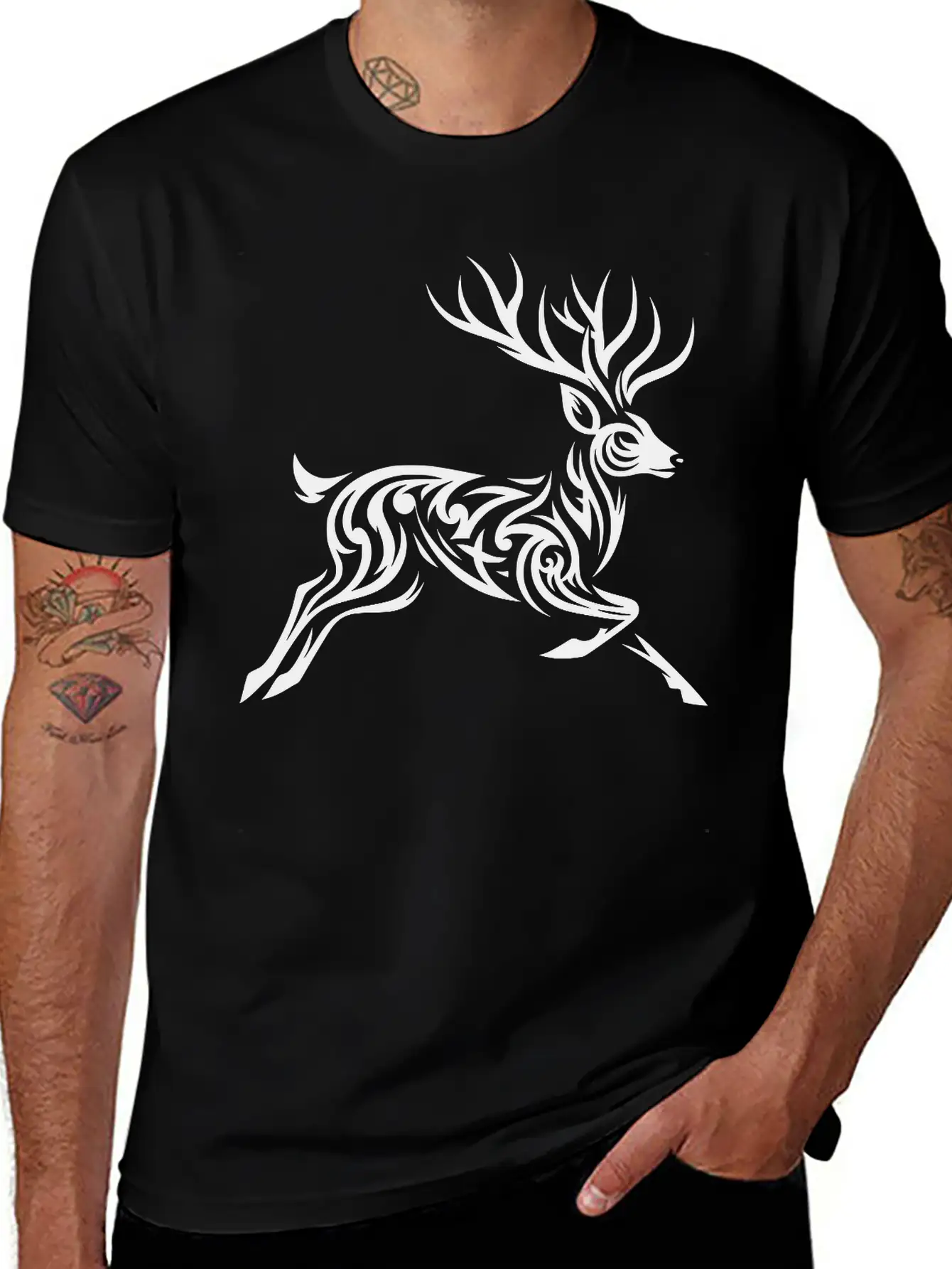 Tribal Deer Unisex Casual T-Shirt – Clean Design For Daily Comfort