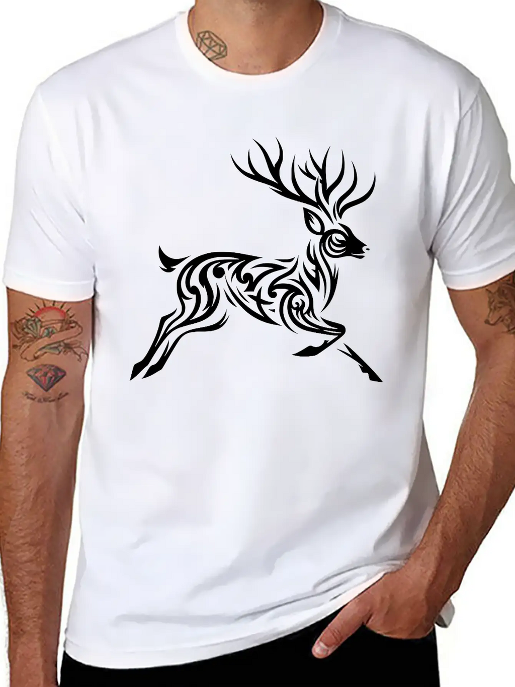 Tribal Deer Unisex Casual T-Shirt – Clean Design For Daily Comfort
