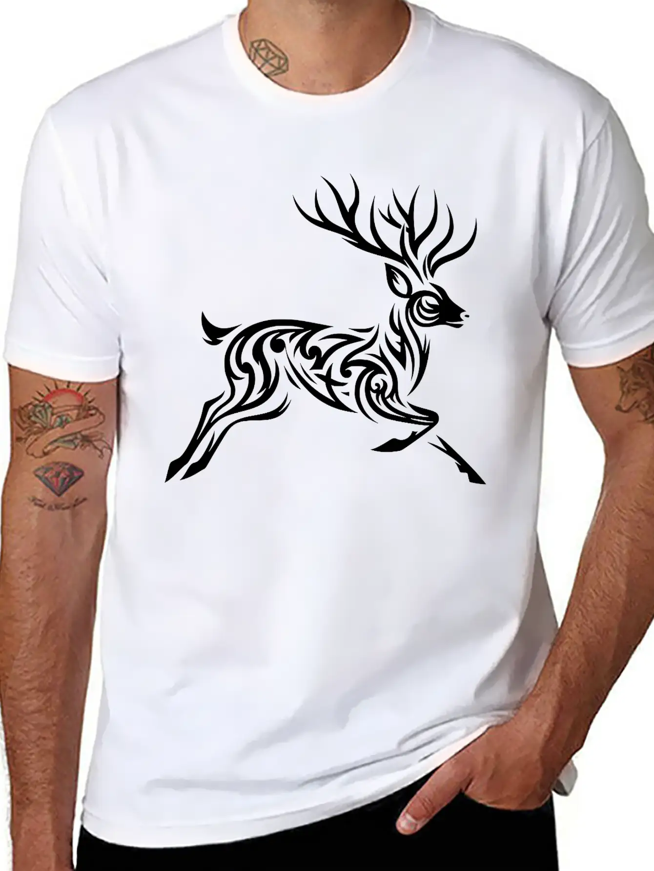 Tribal Deer Unisex Casual T-Shirt – Clean Design For Daily Comfort