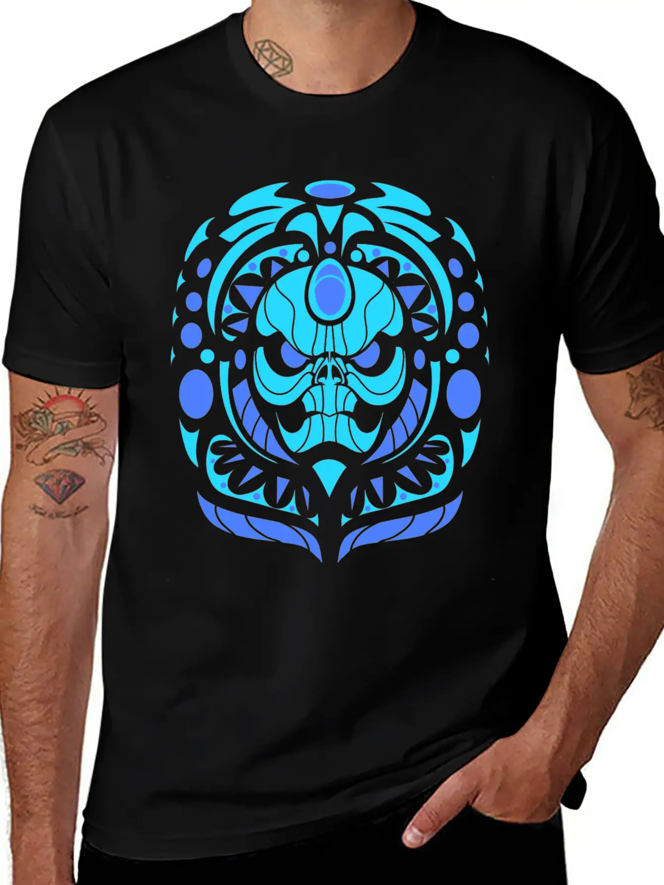 Tribal Skull Blue Unisex Casual T-Shirt – Clean Design For Daily Comfort
