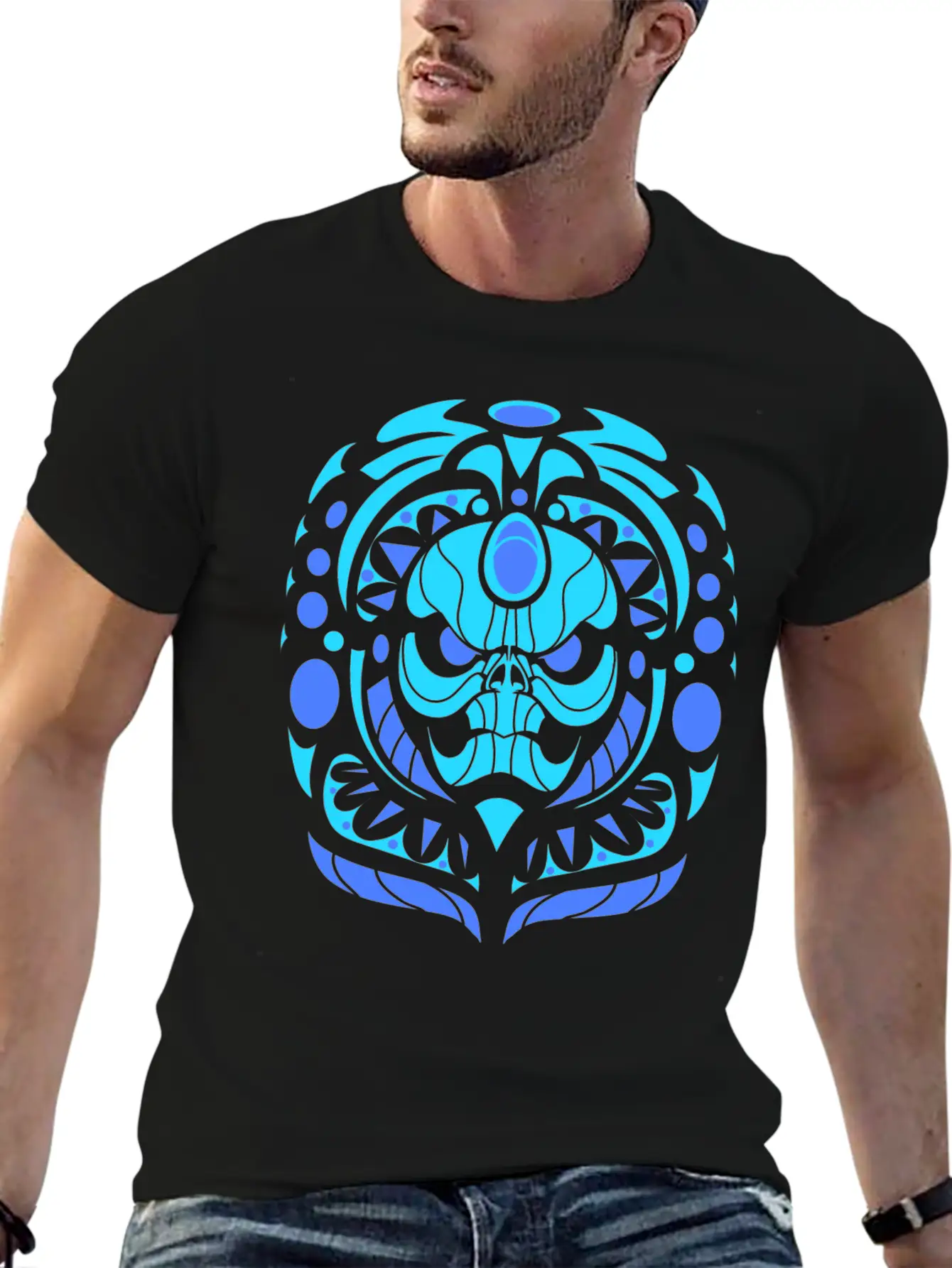 Tribal Skull Blue Unisex Casual T-Shirt – Clean Design For Daily Comfort
