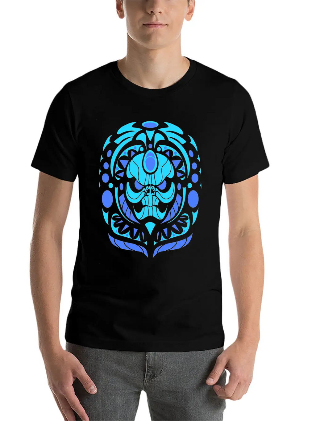 Tribal Skull Blue Unisex Casual T-Shirt – Clean Design For Daily Comfort