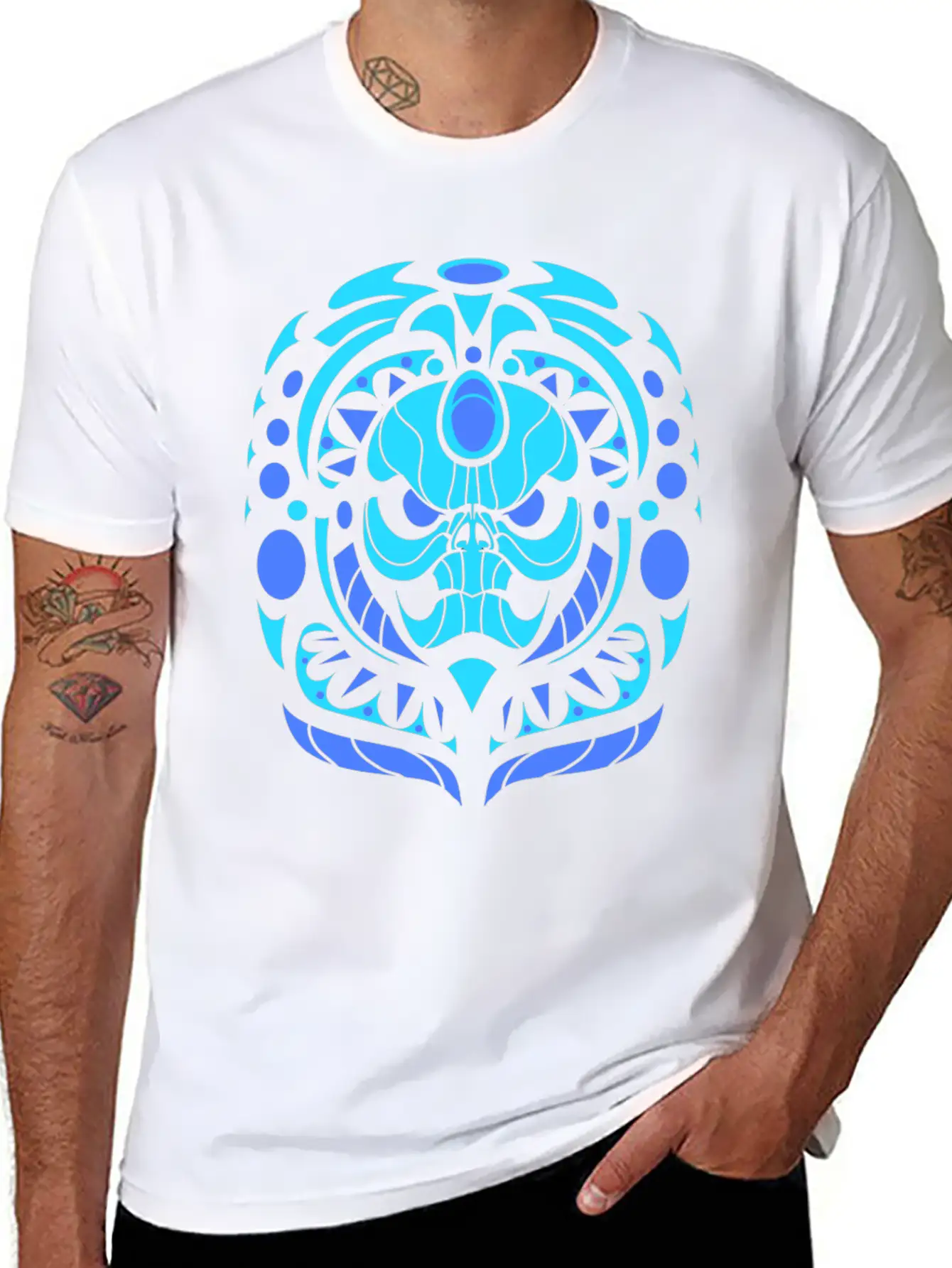 Tribal Skull Blue Unisex Casual T-Shirt – Clean Design For Daily Comfort