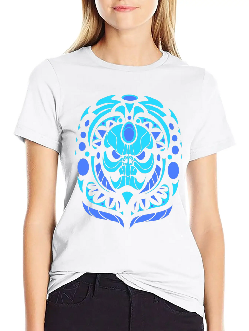 Tribal Skull Blue Unisex Casual T-Shirt – Clean Design For Daily Comfort