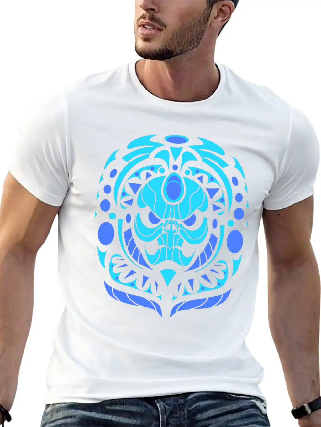 Tribal Skull Blue Unisex Casual T-Shirt – Clean Design For Daily Comfort