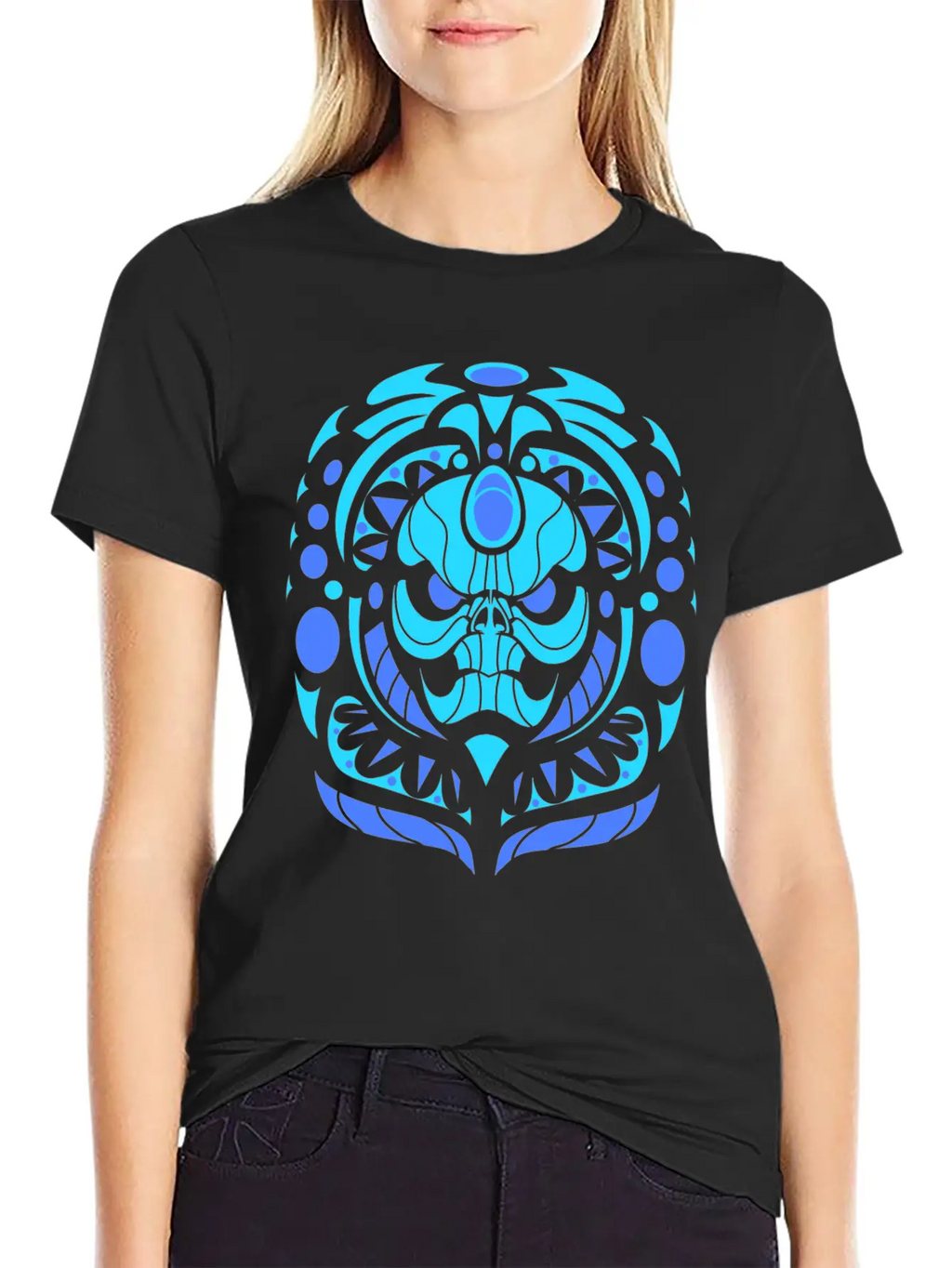 Tribal Skull Blue Unisex Casual T-Shirt – Clean Design For Daily Comfort