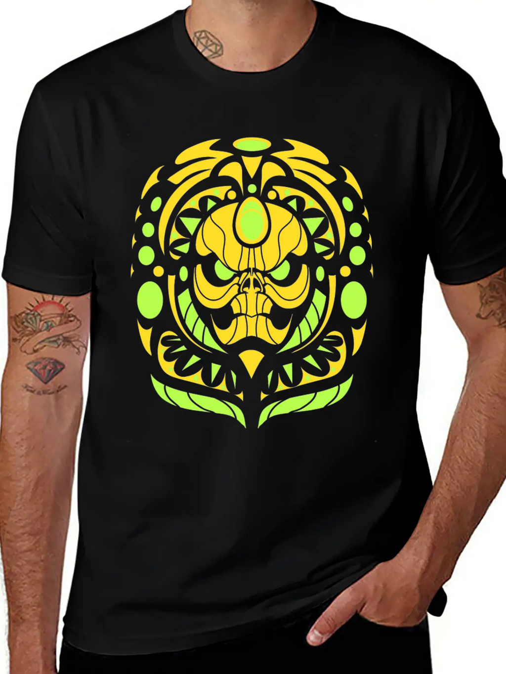 Tribal Skull Yellow Unisex Short Sleeve Soft Cotton T-Shirt – Casual Everyday Wear