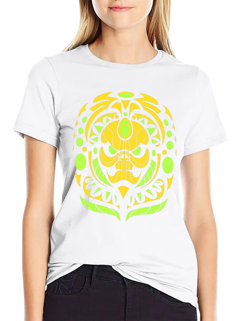 Tribal Skull Yellow Unisex Short Sleeve Soft Cotton T-Shirt – Casual Everyday Wear