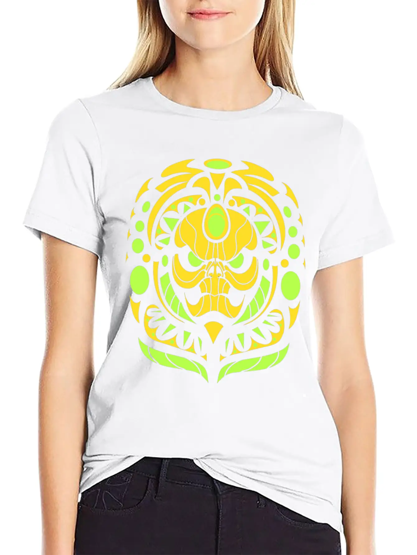 Tribal Skull Yellow Unisex Short Sleeve Soft Cotton T-Shirt – Casual Everyday Wear