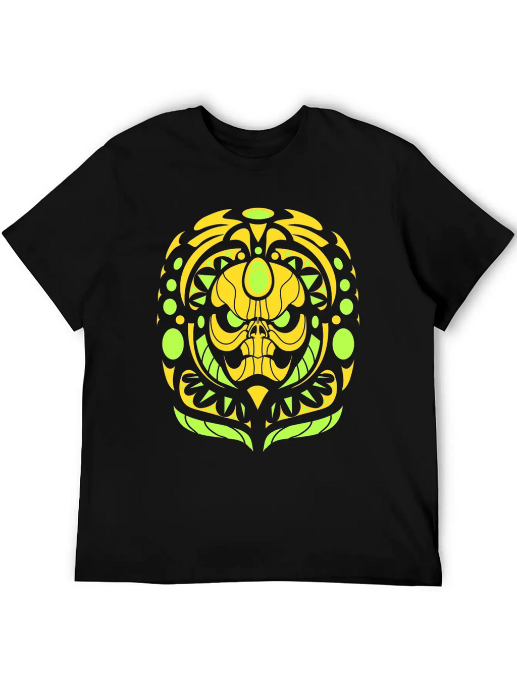 Tribal Skull Yellow Unisex Short Sleeve Soft Cotton T-Shirt – Casual Everyday Wear