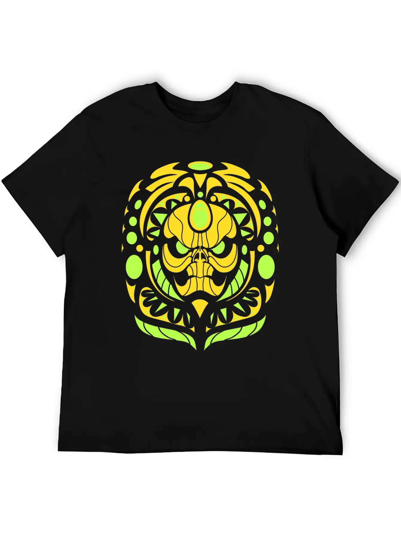 Tribal Skull Yellow Unisex Short Sleeve Soft Cotton T-Shirt – Casual Everyday Wear