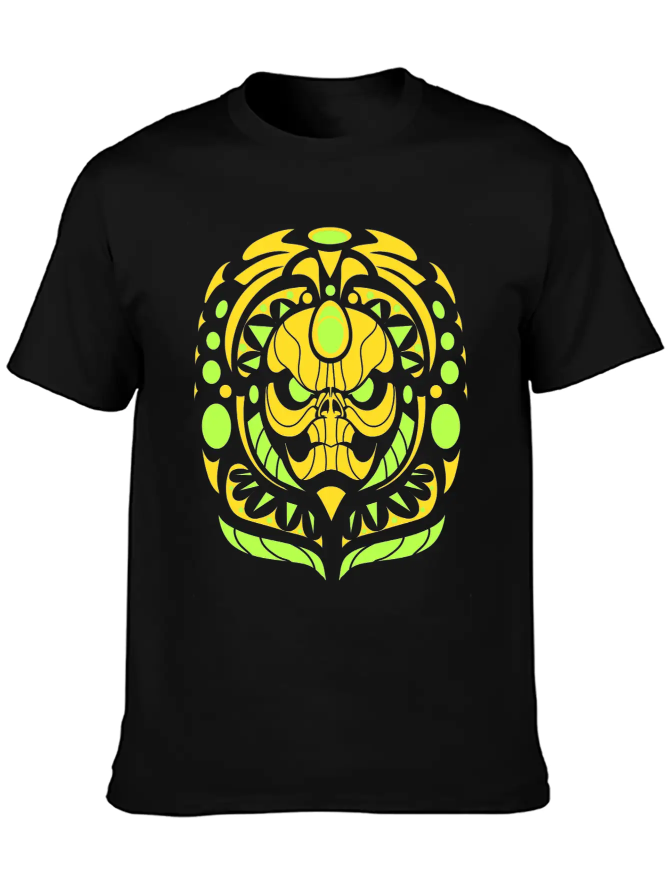 Tribal Skull Yellow Unisex Short Sleeve Soft Cotton T-Shirt – Casual Everyday Wear