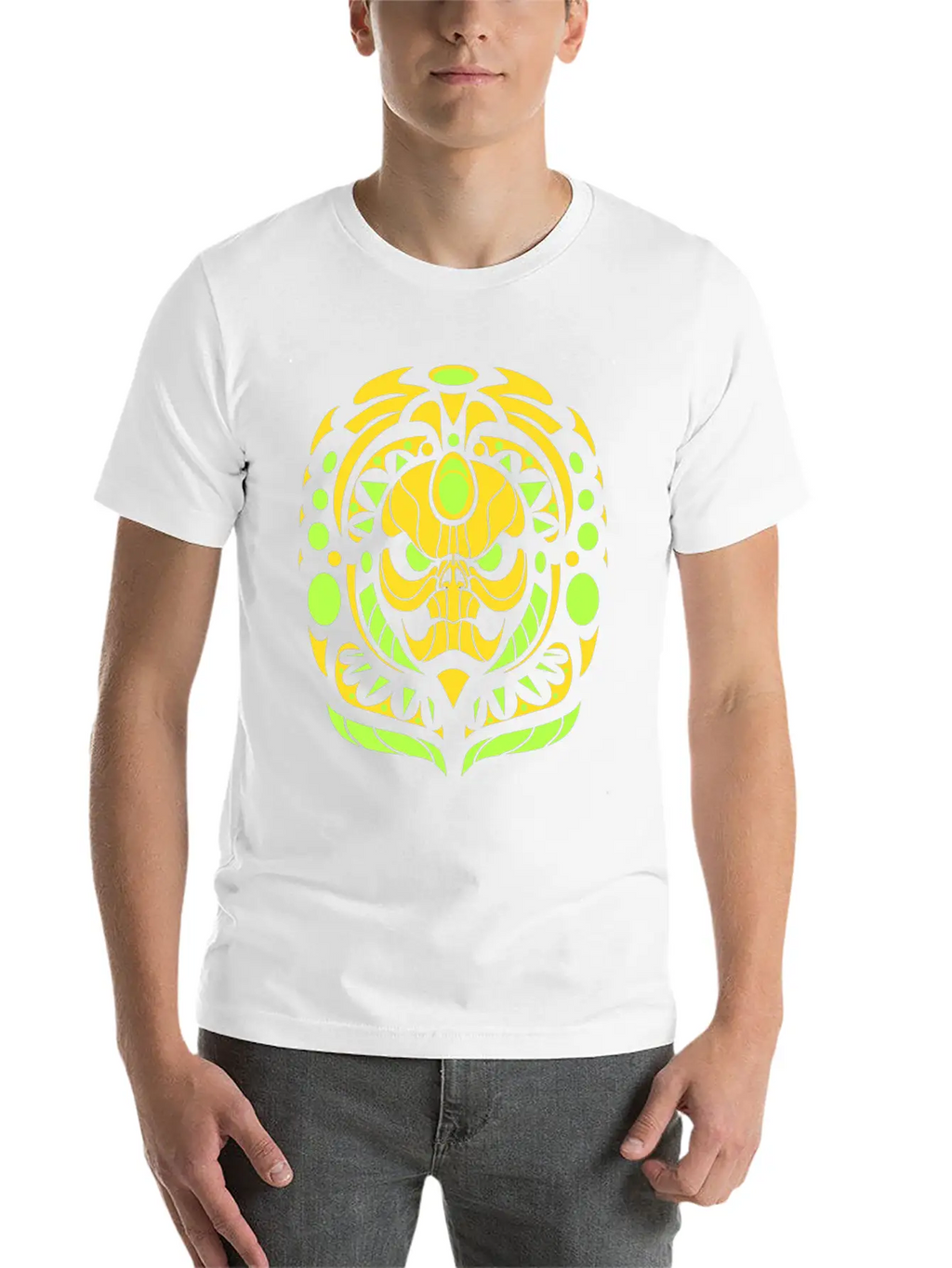Tribal Skull Yellow Unisex Short Sleeve Soft Cotton T-Shirt – Casual Everyday Wear