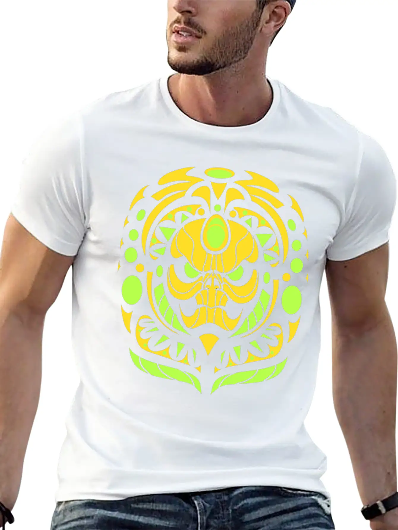 Tribal Skull Yellow Unisex Short Sleeve Soft Cotton T-Shirt – Casual Everyday Wear
