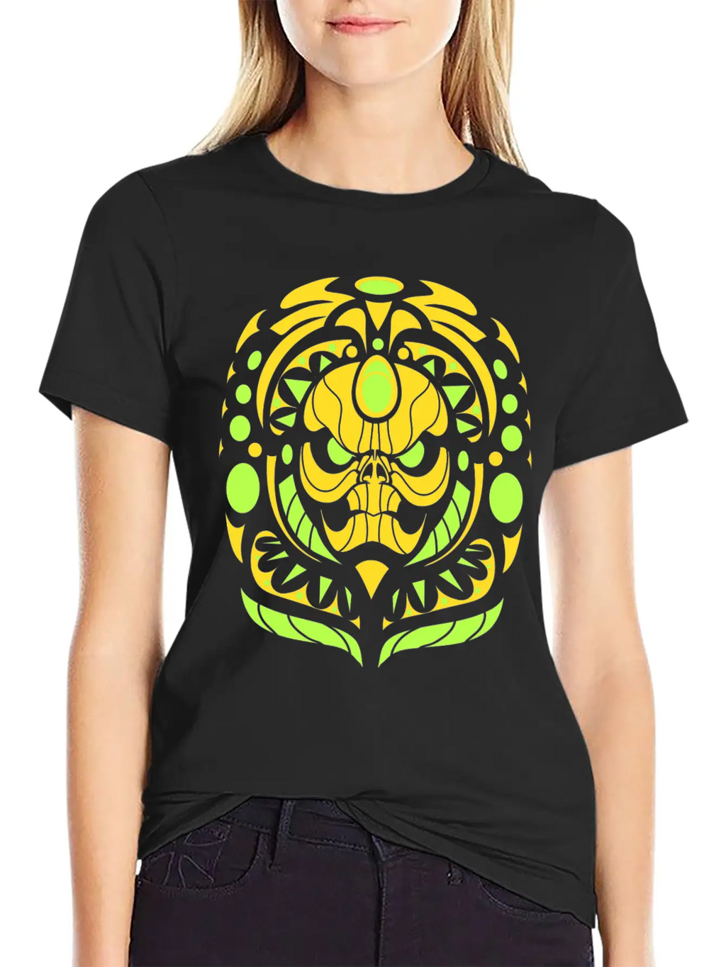 Tribal Skull Yellow Unisex Short Sleeve Soft Cotton T-Shirt – Casual Everyday Wear