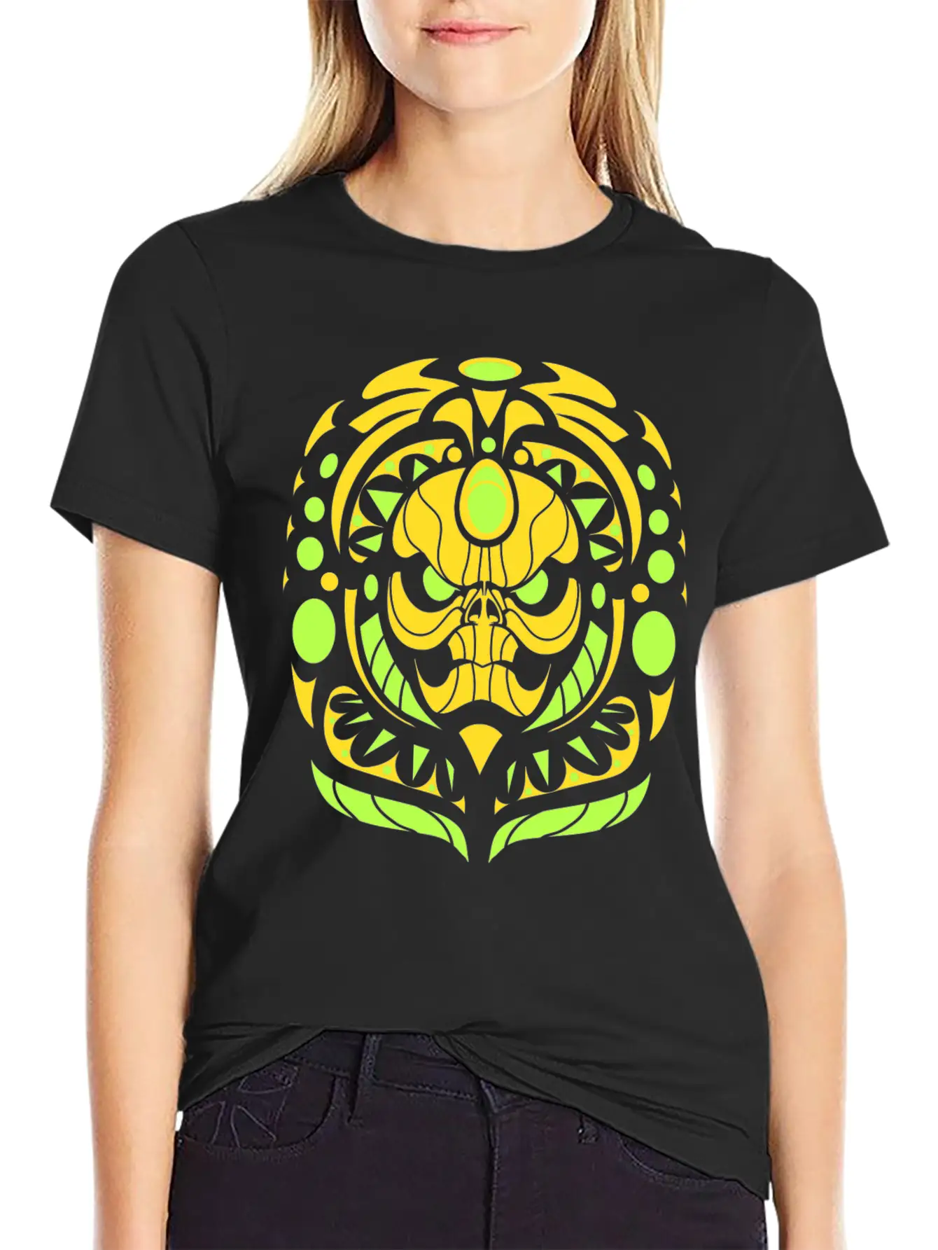 Tribal Skull Yellow Unisex Short Sleeve Soft Cotton T-Shirt – Casual Everyday Wear