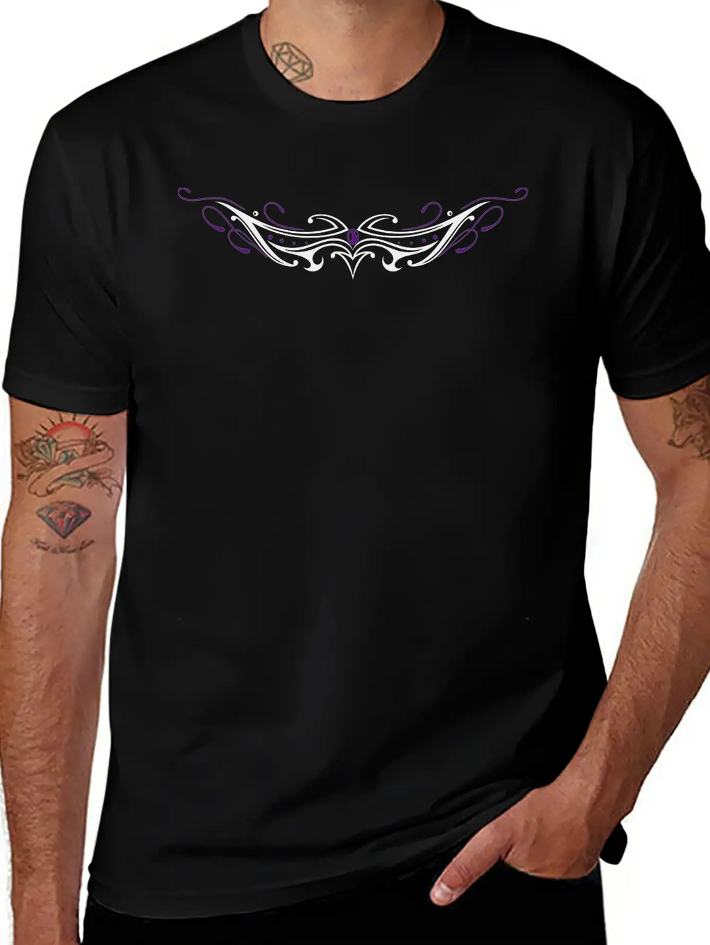 Tribal Tattoo Ornament With Gemstone. Casual Graphic T-Shirt – Simple And Comfortable Daily Wear