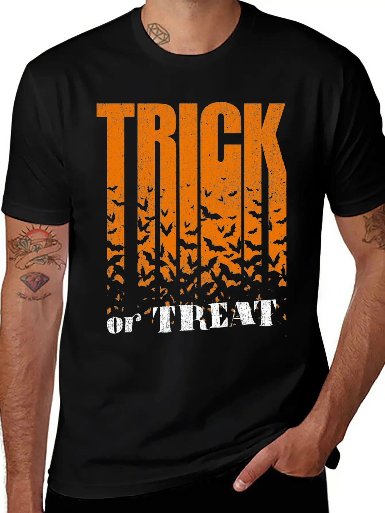 Trick Or Treat Bats Lettering Breathable Graphic T-Shirt – Perfect For Casual Days