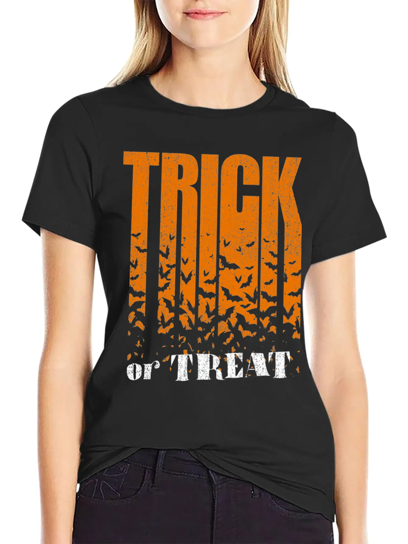 Trick Or Treat Bats Lettering Breathable Graphic T-Shirt – Perfect For Casual Days
