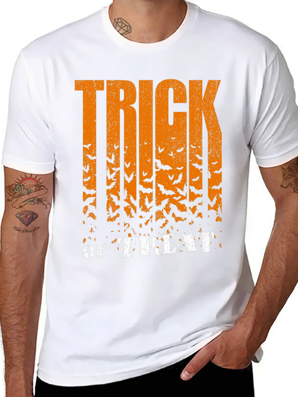 Trick Or Treat Bats Lettering Breathable Graphic T-Shirt – Perfect For Casual Days