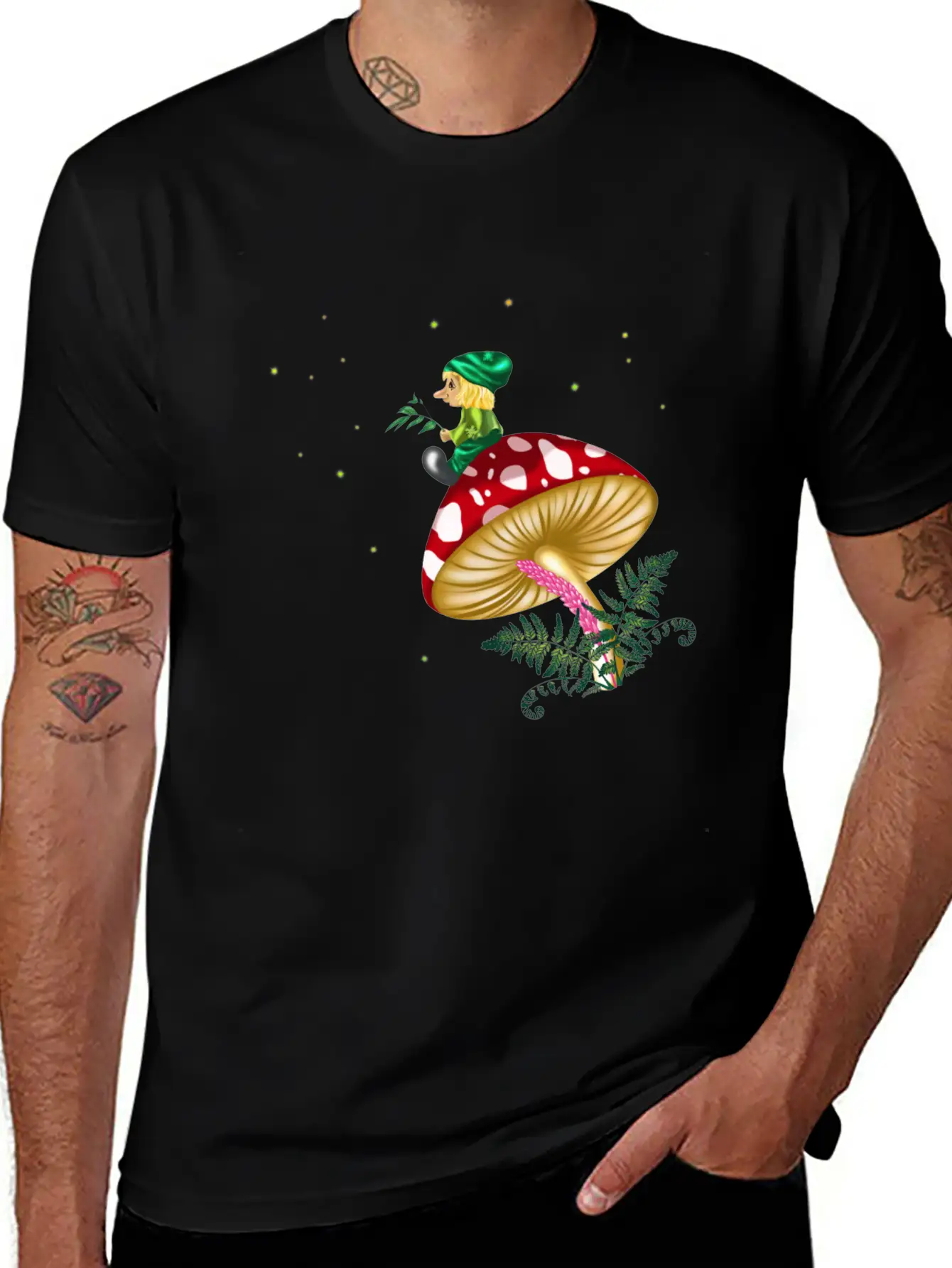 Troll Sitting On A Mushroom Under A Starry Sky Unisex Casual T-Shirt – Clean Design For Daily Comfort