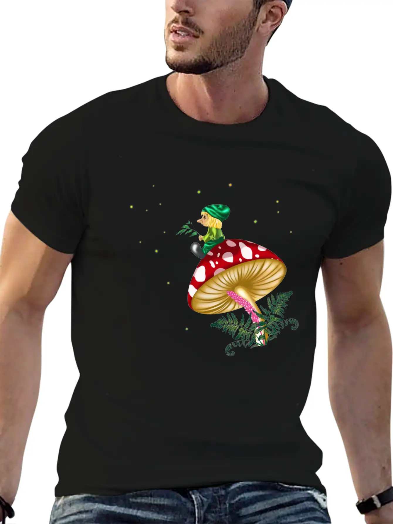 Troll Sitting On A Mushroom Under A Starry Sky Unisex Casual T-Shirt – Clean Design For Daily Comfort
