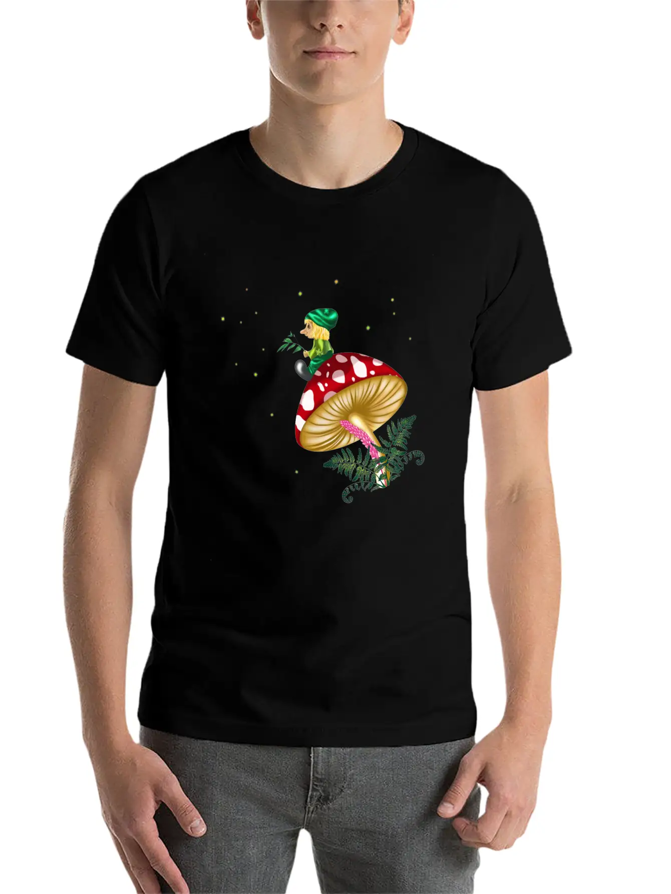 Troll Sitting On A Mushroom Under A Starry Sky Unisex Casual T-Shirt – Clean Design For Daily Comfort
