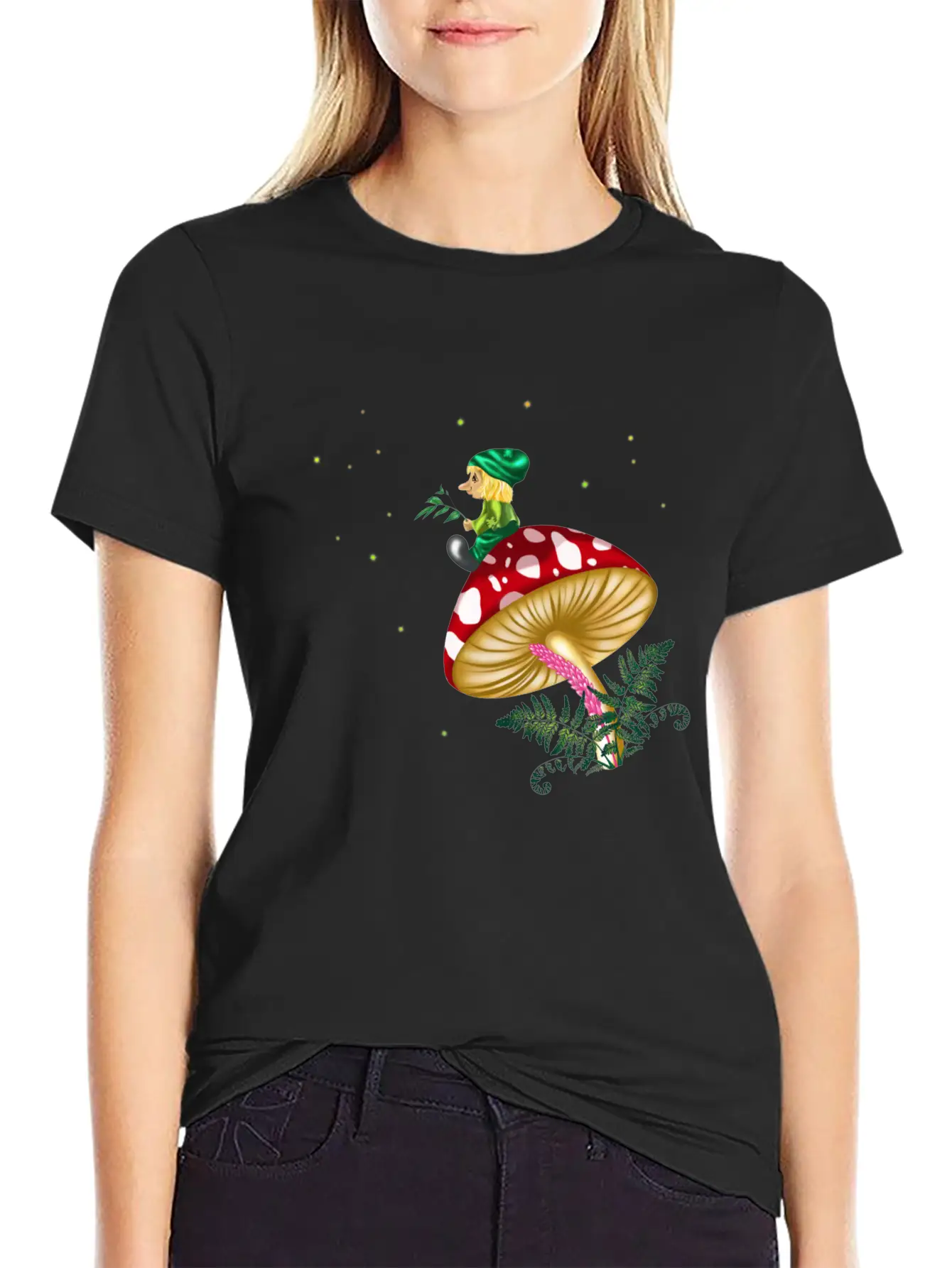 Troll Sitting On A Mushroom Under A Starry Sky Unisex Casual T-Shirt – Clean Design For Daily Comfort