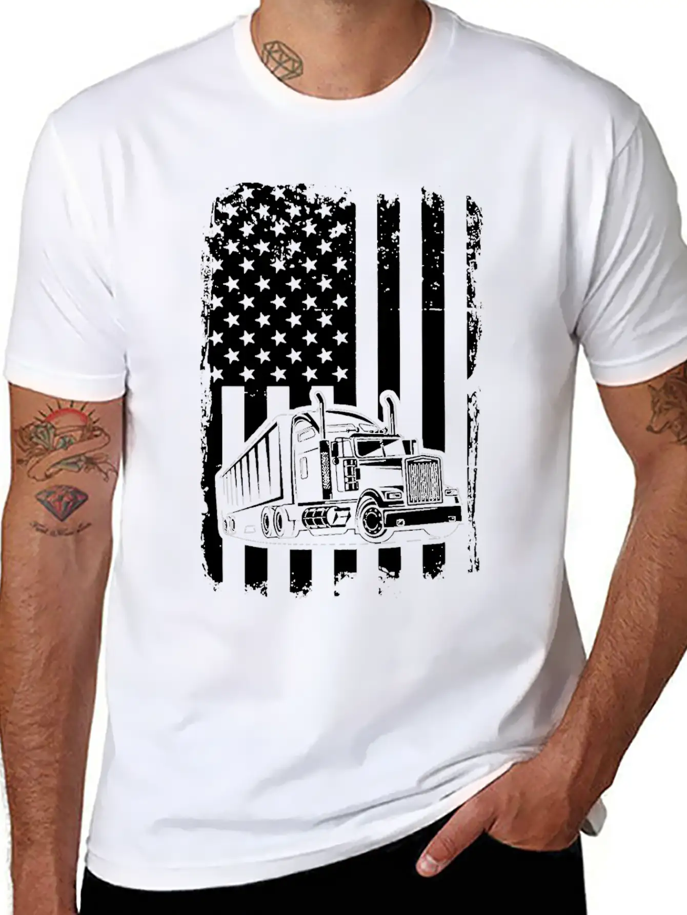 Truck Driver T Shirt American Flag Essential Cotton Tee For Daily Outfits – Unisex Style