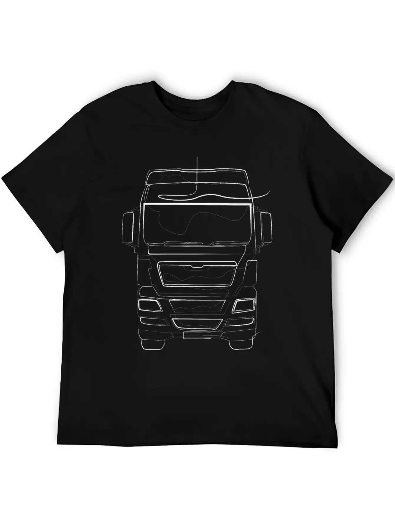 Trucker Truck - One Line Drawing Unisex Short Sleeve Soft Cotton T-Shirt – Casual Everyday Wear