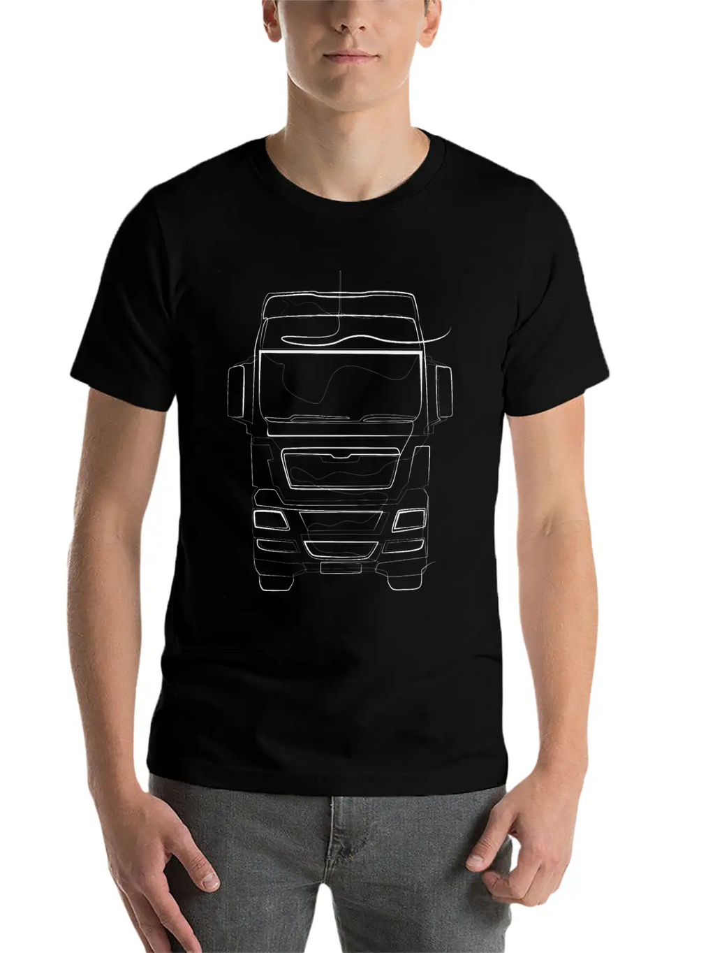 Trucker Truck - One Line Drawing Unisex Short Sleeve Soft Cotton T-Shirt – Casual Everyday Wear